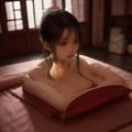 女性隐私保护顾问站在会议室窗前，手持平板电脑，光线柔和自然